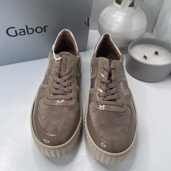 Gabor 53.203.14 Patent Leather/Suede Sneakers Lace-Up Metallic/Tan Women 9 NWB - Picture 5 of 13